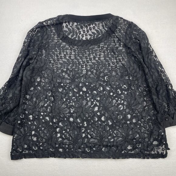 INC International Women’s Sheer Lace Crochet Top 3/4 Sleeve Round Neck Black- M - Picture 4 of 10